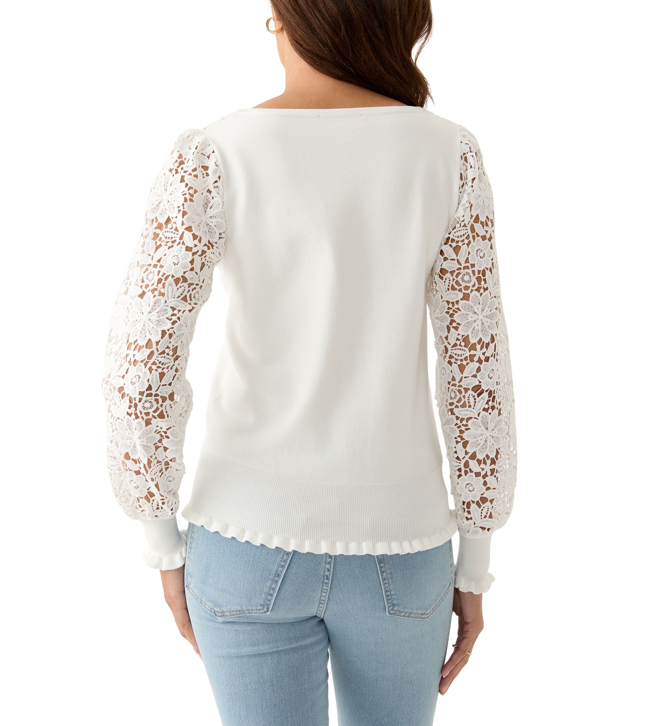 Womens Long Sleeve Boat Neck Crochet Sweater