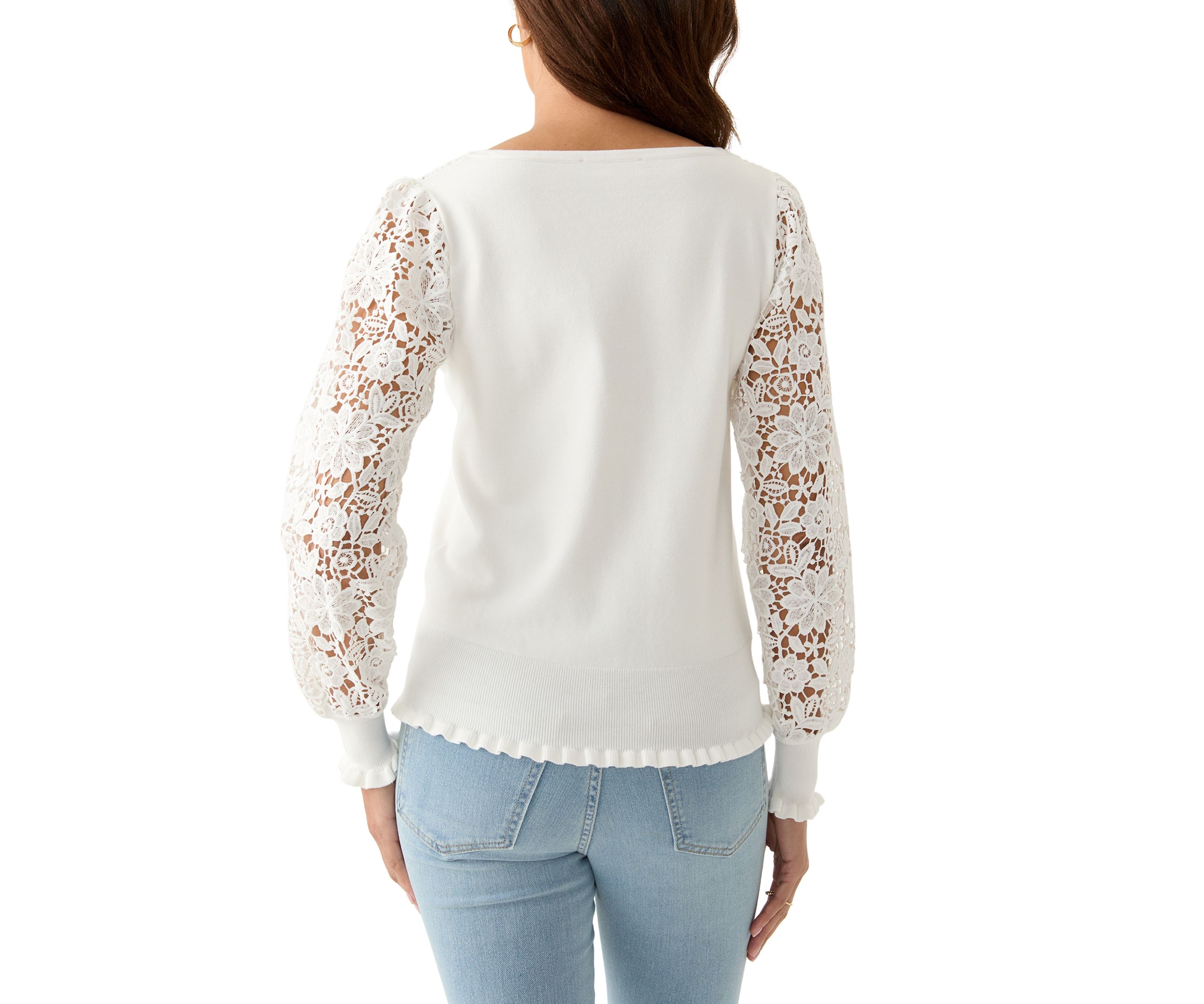 Womens Long Sleeve Boat Neck Crochet Sweater