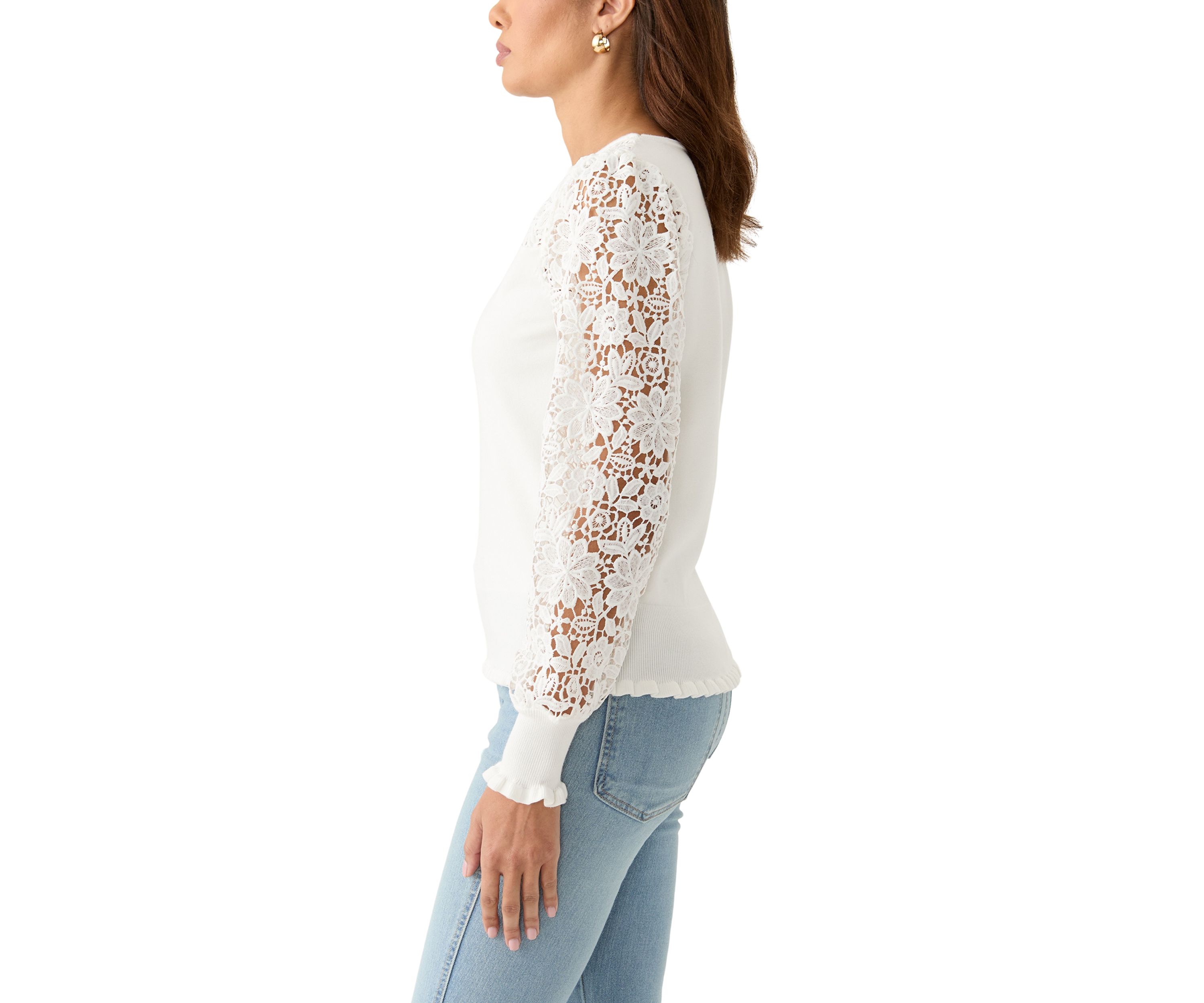 Womens Long Sleeve Boat Neck Crochet Sweater