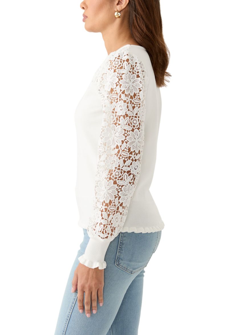 Womens Long Sleeve Boat Neck Crochet Sweater