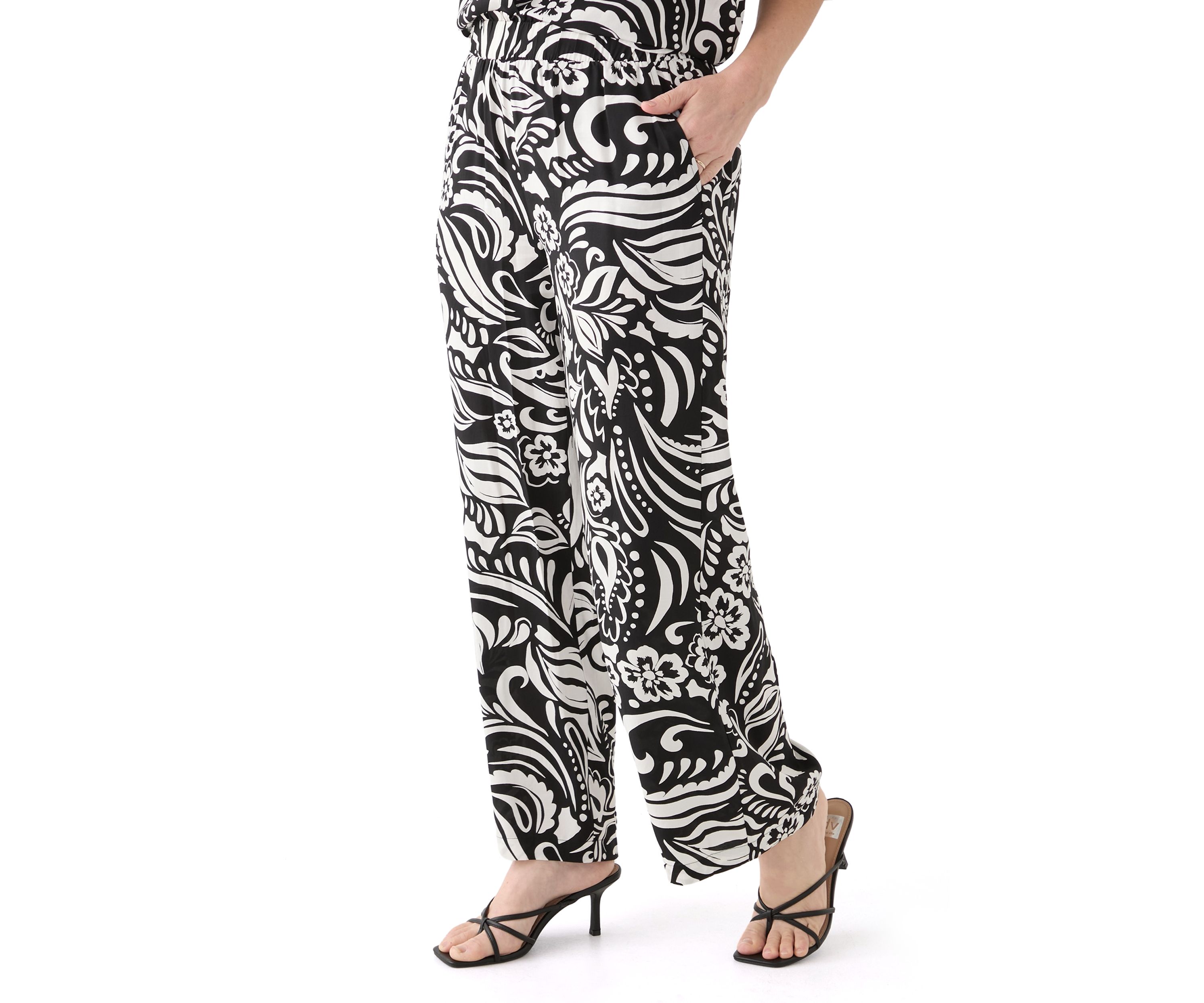 Womens Pull On Printed Wide Leg Pants