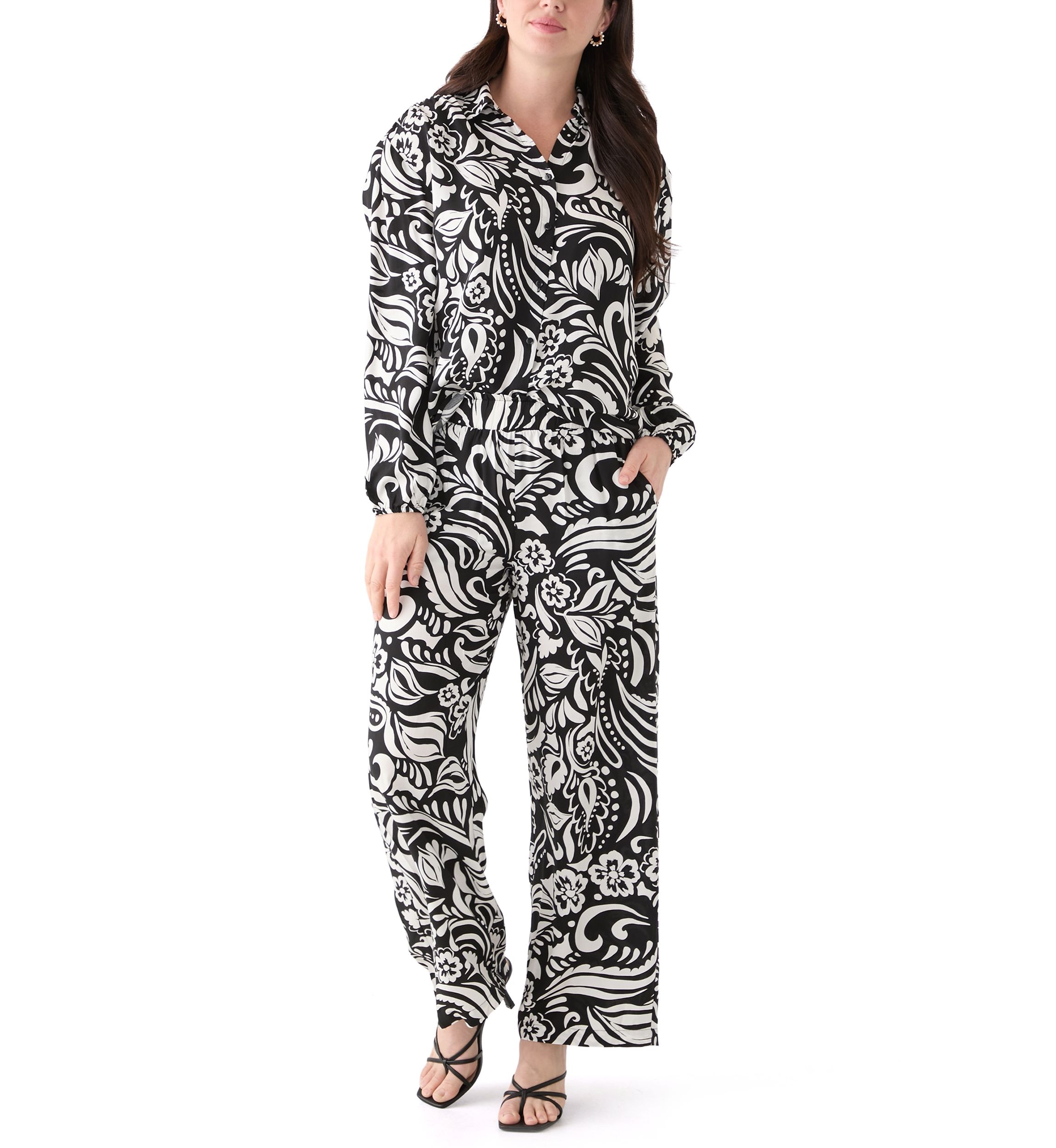 Womens Pull On Printed Wide Leg Pants
