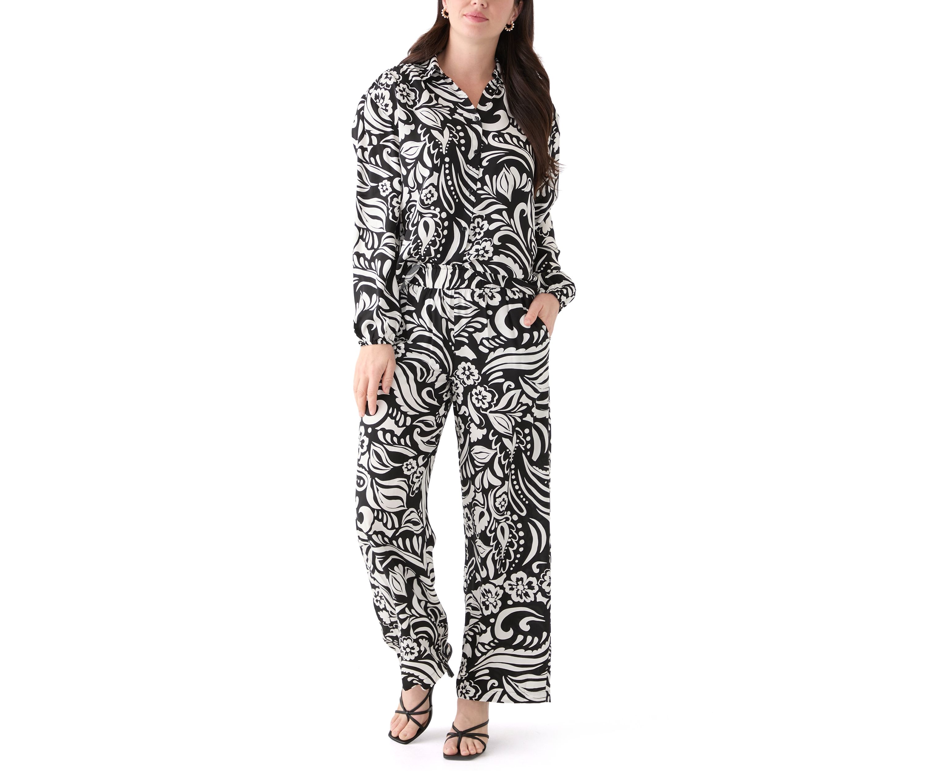 Womens Pull On Printed Wide Leg Pants