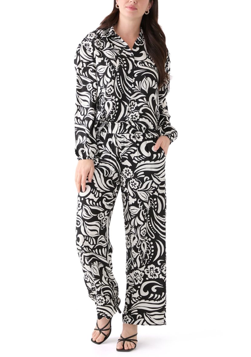 Womens Pull On Printed Wide Leg Pants