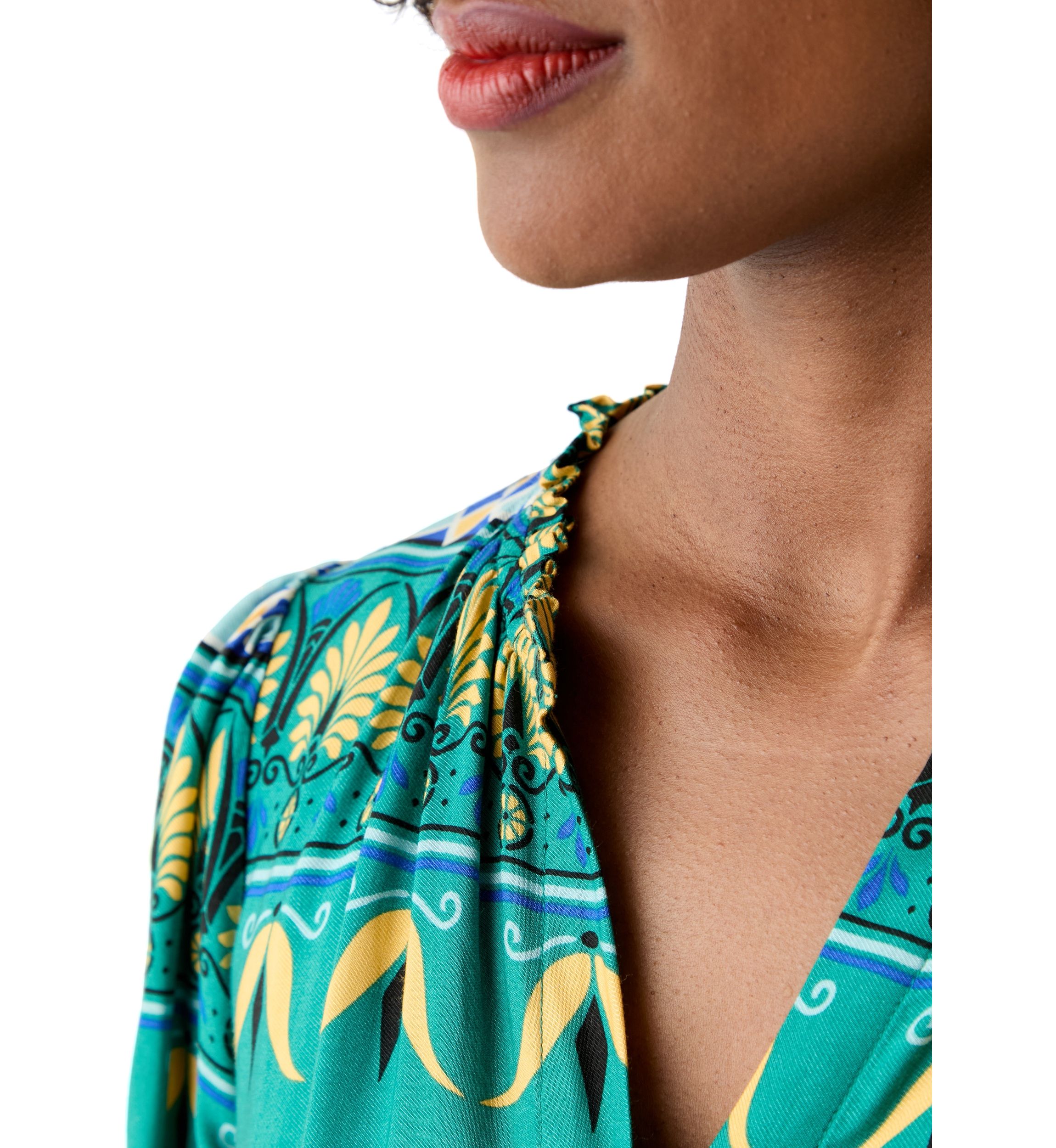 Womens Puff Sleeve Split Neck Printed Dress