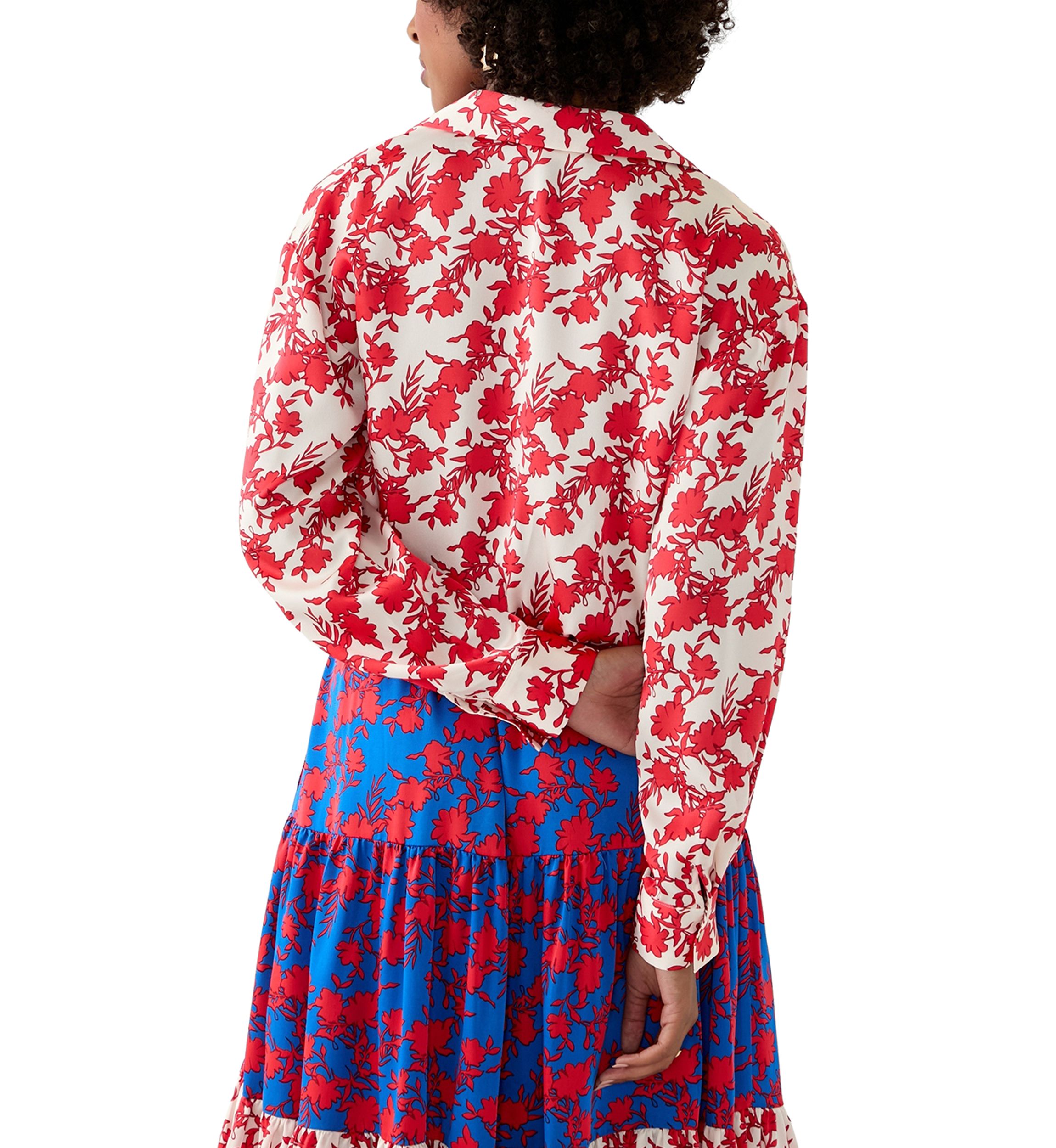 Womens Long Sleeve Open Collar Printed Blouse