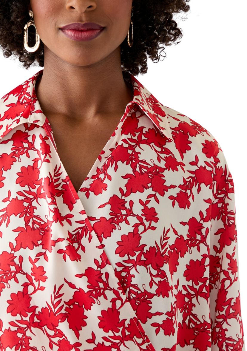Womens Long Sleeve Open Collar Printed Blouse