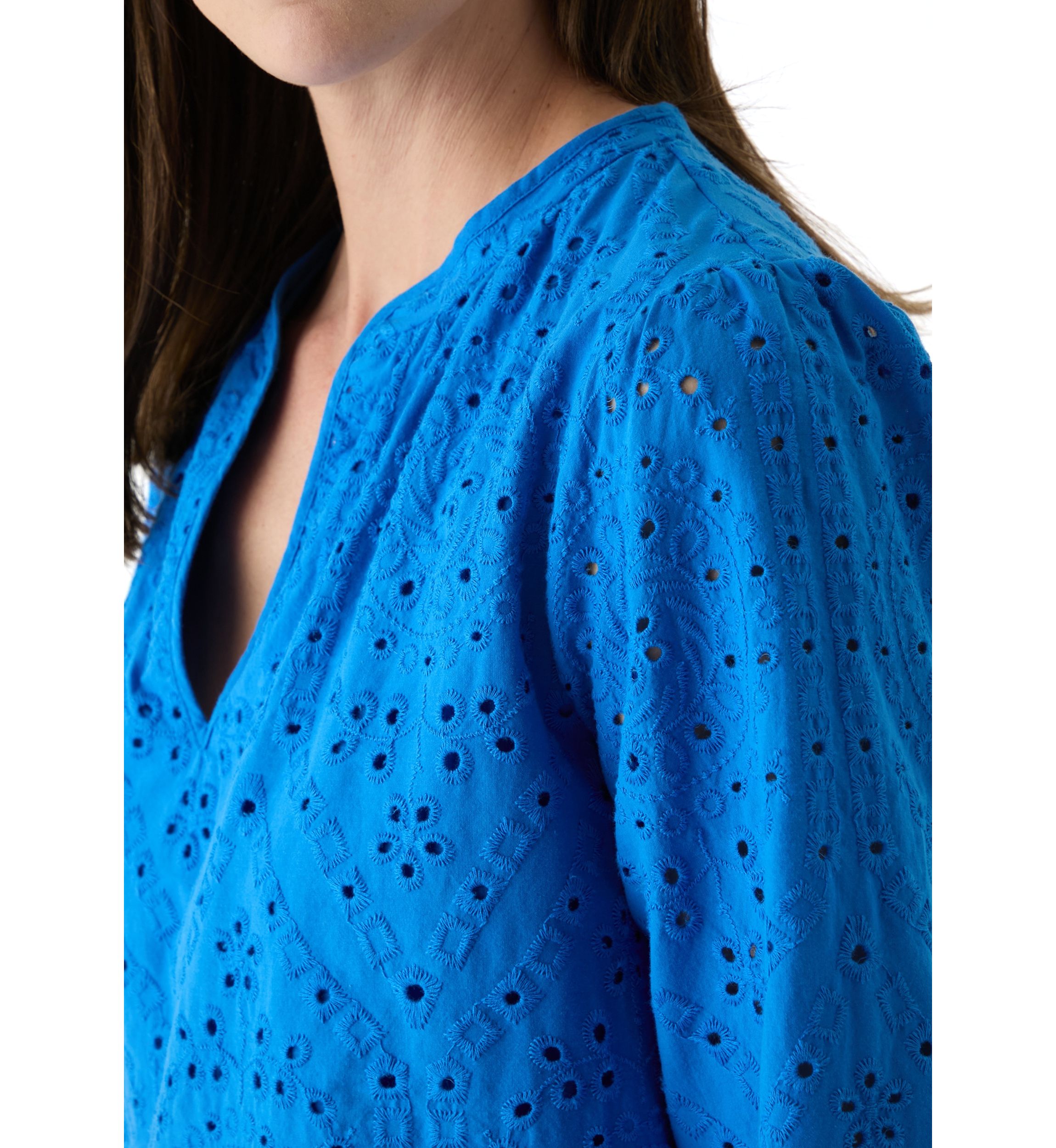 Womens Long Sleeve Raglan Split Neck Eyelet Blouse