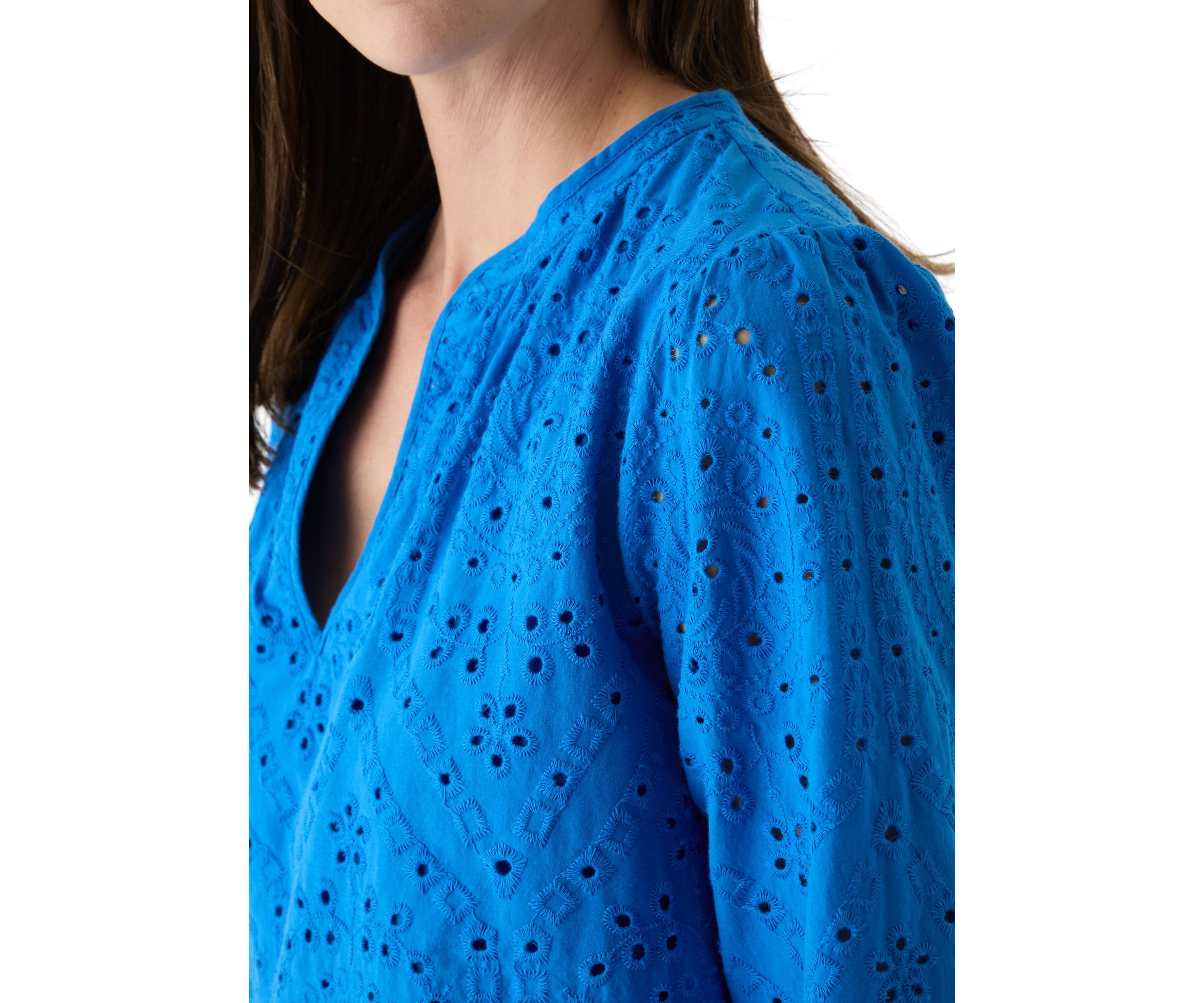 Womens Long Sleeve Raglan Split Neck Eyelet Blouse