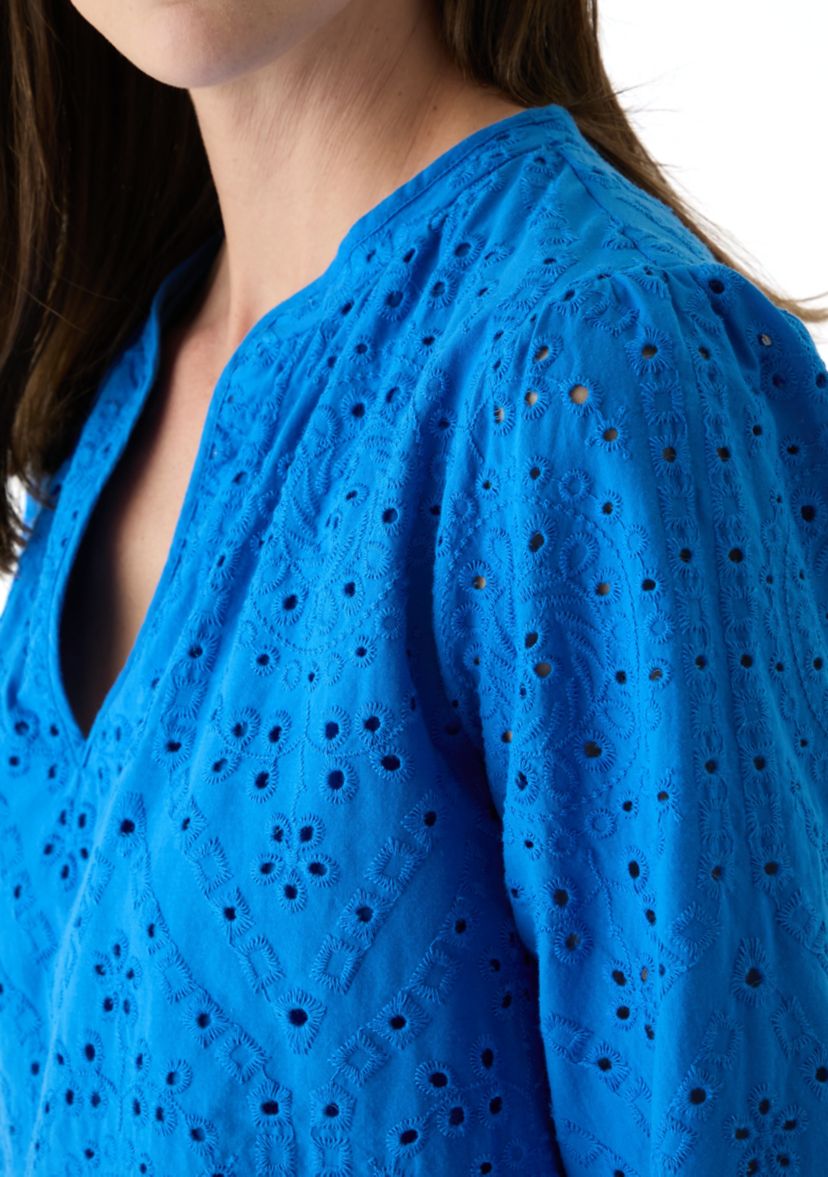 Womens Long Sleeve Raglan Split Neck Eyelet Blouse
