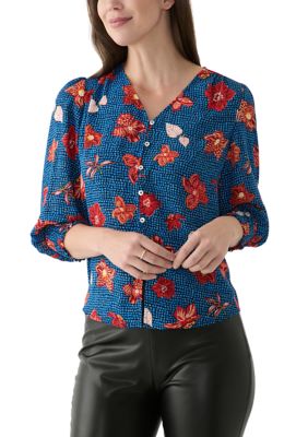 PHILOSOPHY BY REPUBLIC Women's 3/4 Sleeve V-Neck Printed Blouse, Small