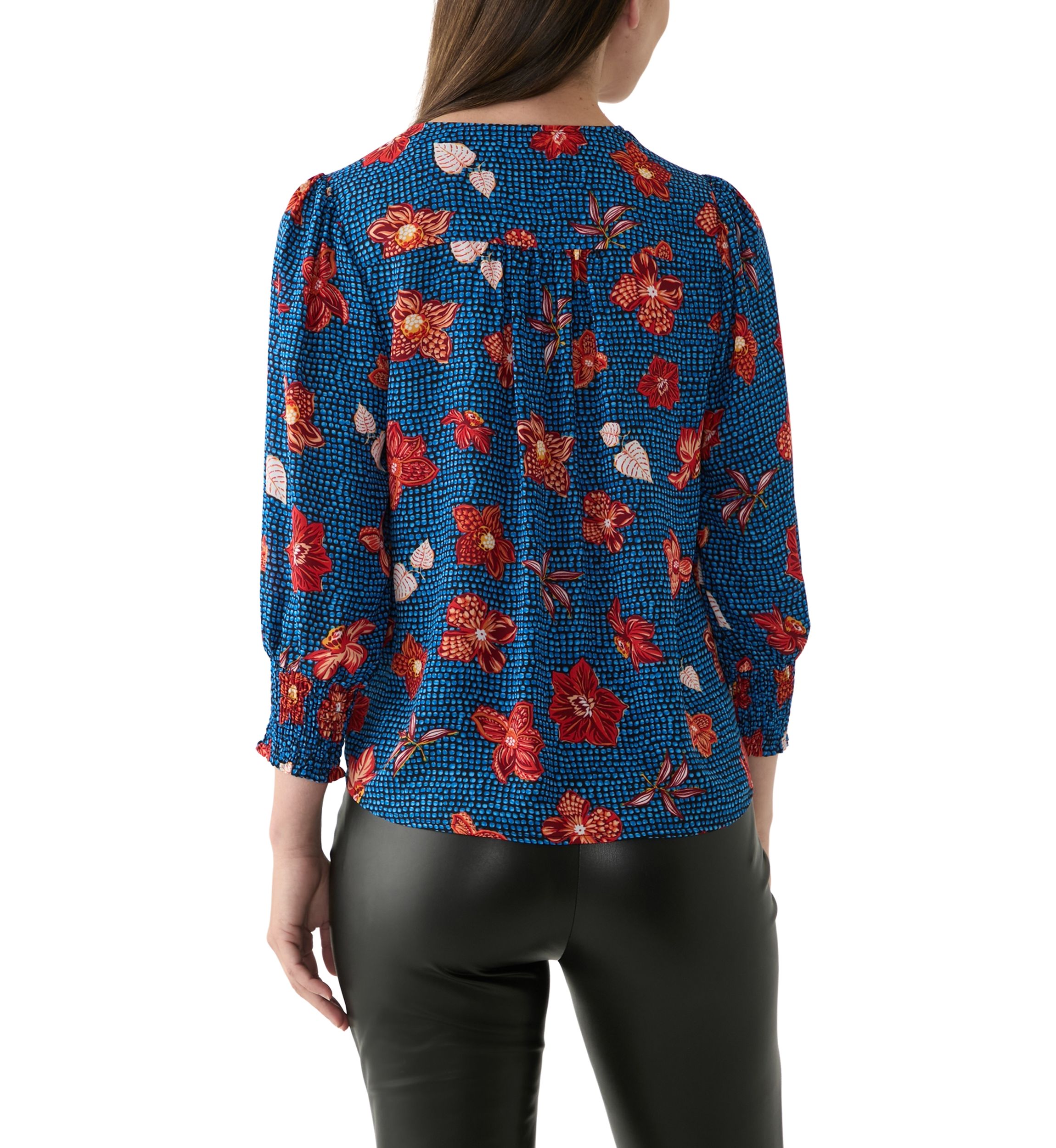 Womens 3/4 Sleeve V-Neck Printed Blouse