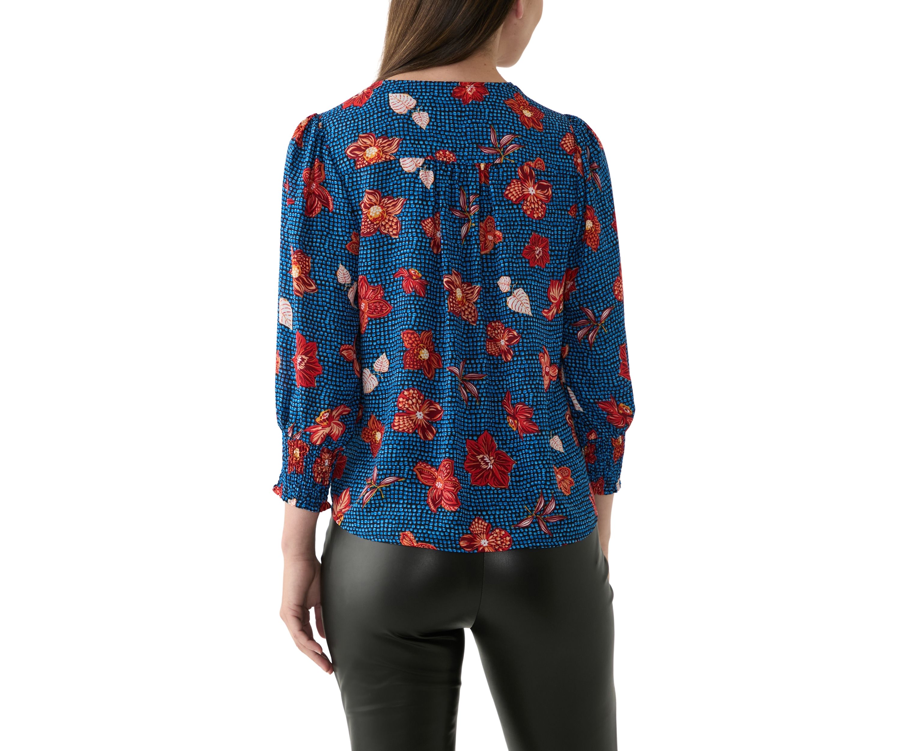 Womens 3/4 Sleeve V-Neck Printed Blouse