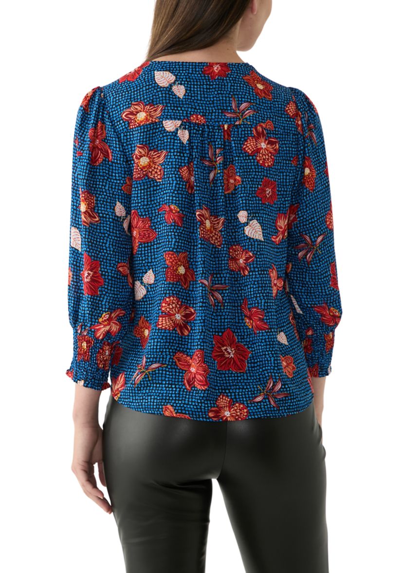 Womens 3/4 Sleeve V-Neck Printed Blouse