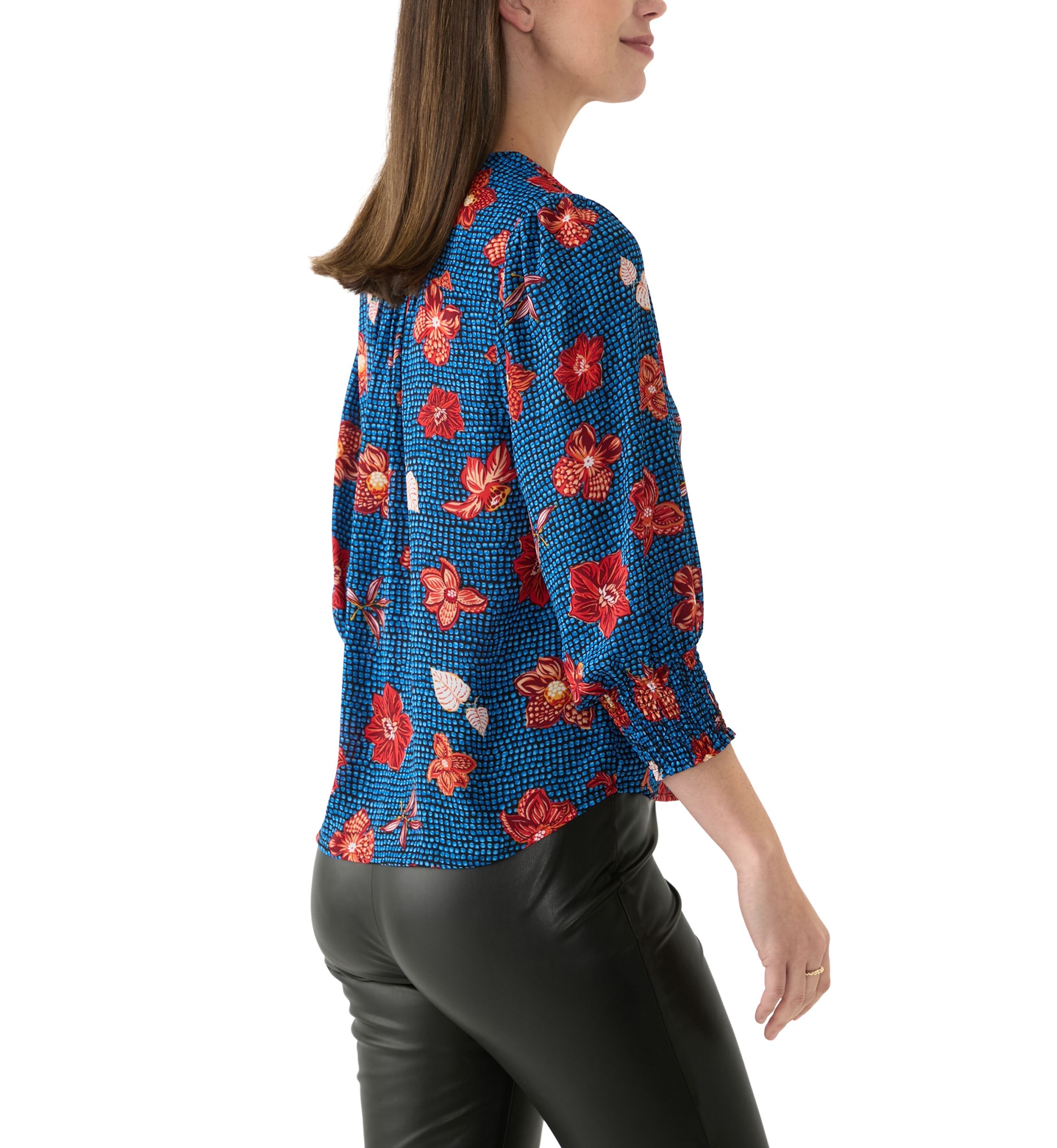 Womens 3/4 Sleeve V-Neck Printed Blouse