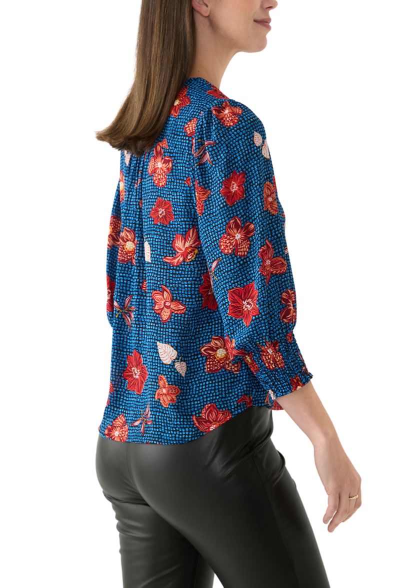 Womens 3/4 Sleeve V-Neck Printed Blouse