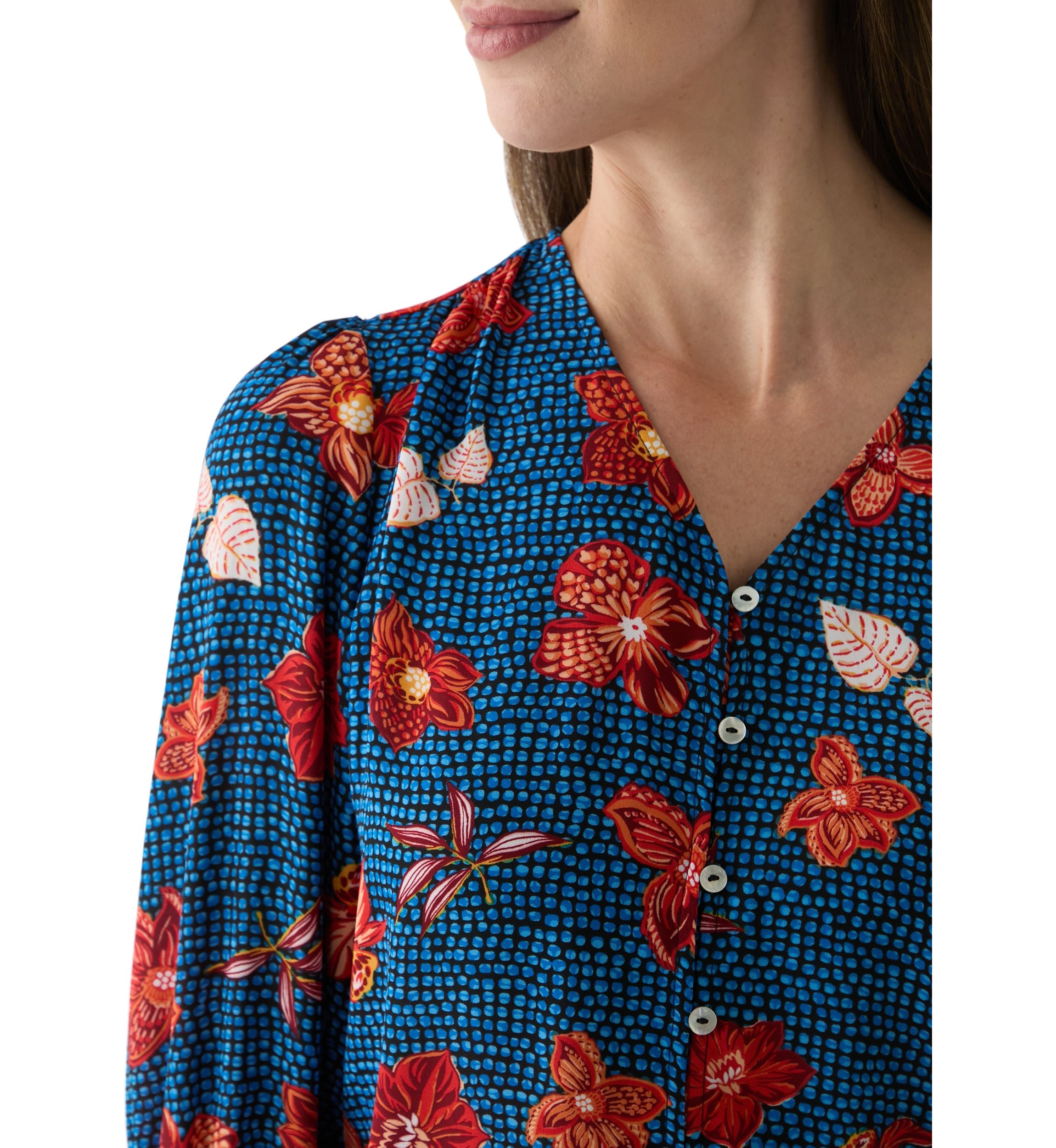 Womens 3/4 Sleeve V-Neck Printed Blouse