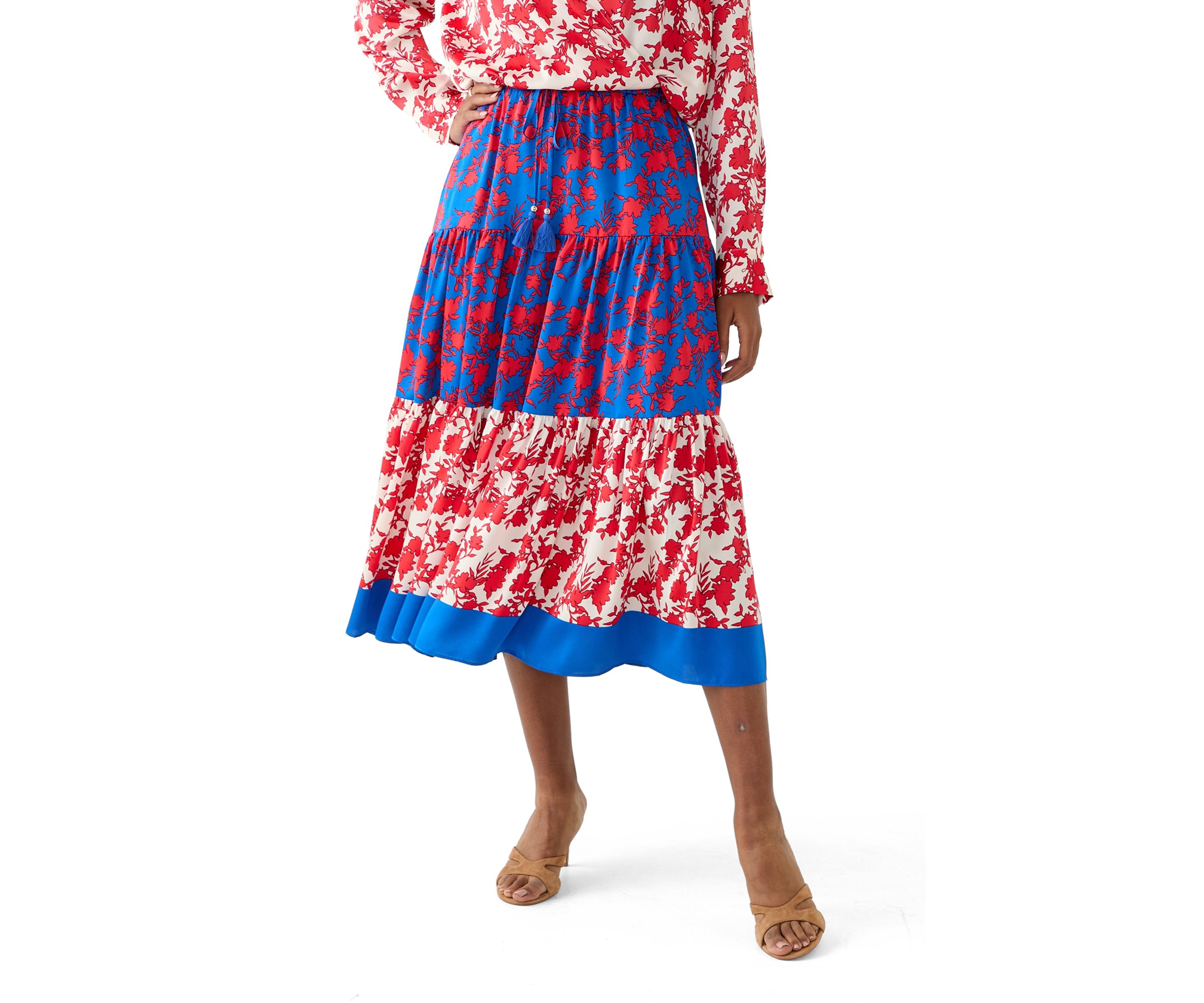 Womens Tiered Mixed Print Skirt
