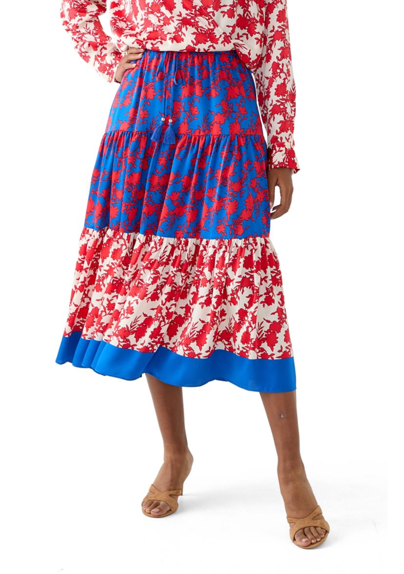 Womens Tiered Mixed Print Skirt