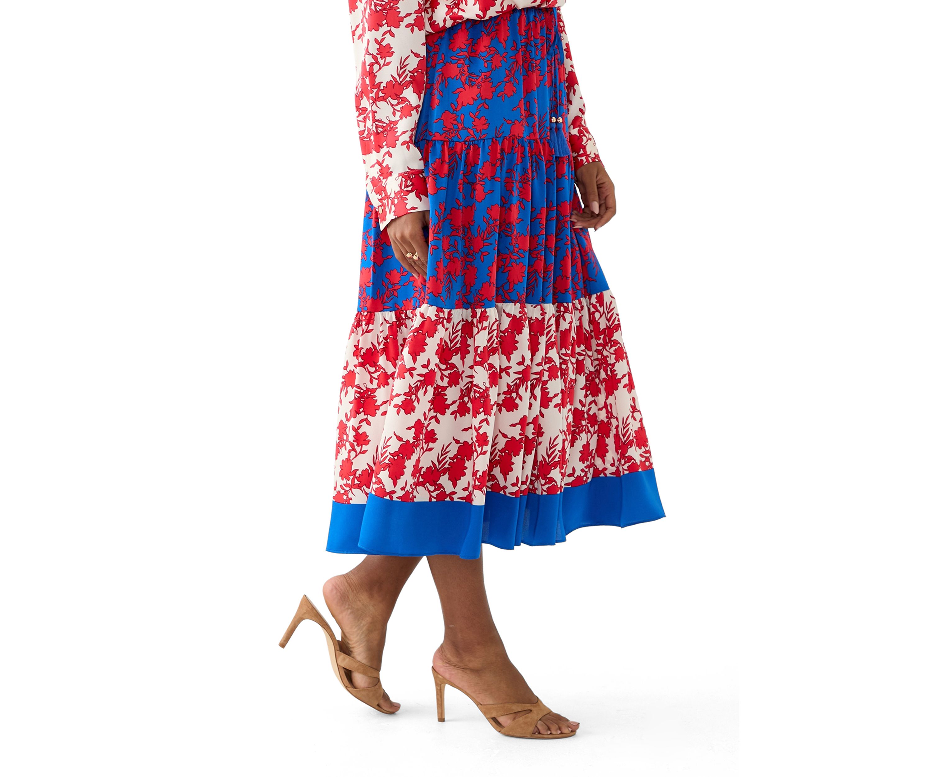 Womens Tiered Mixed Print Skirt