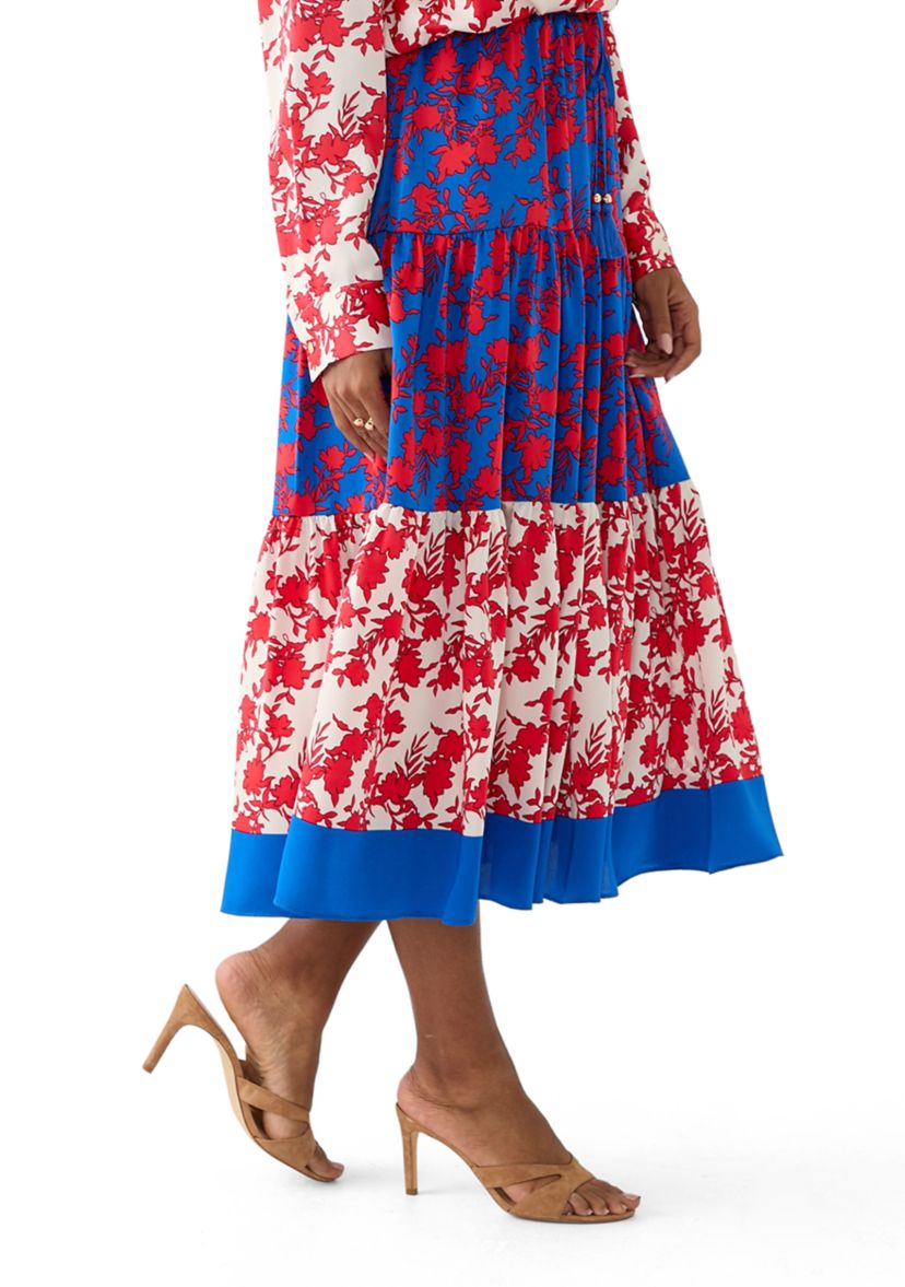 Womens Tiered Mixed Print Skirt