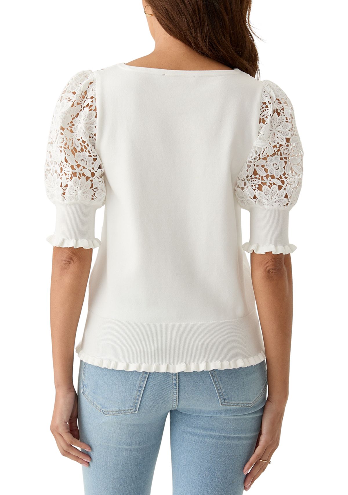 Womens Elbow Sleeve Crochet Sweater