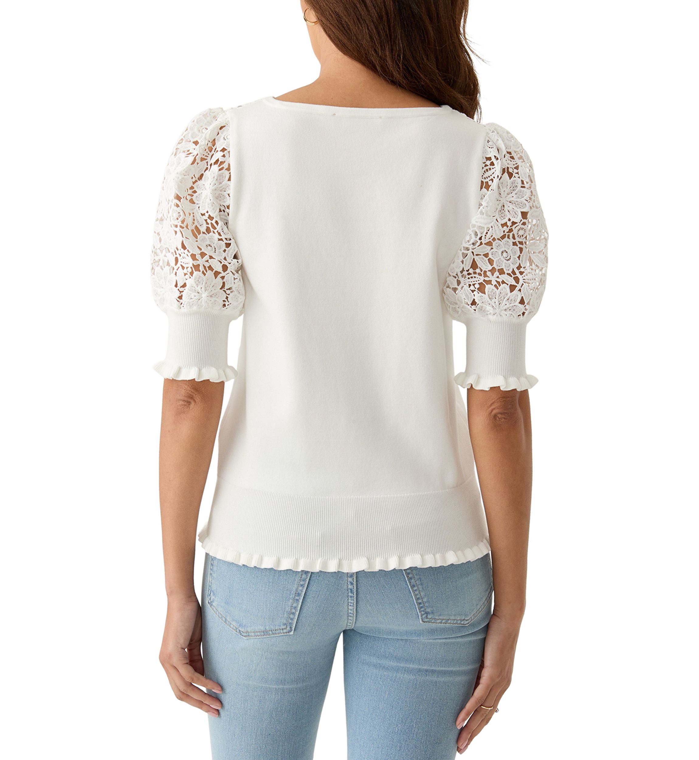 Womens Elbow Sleeve Crochet Sweater