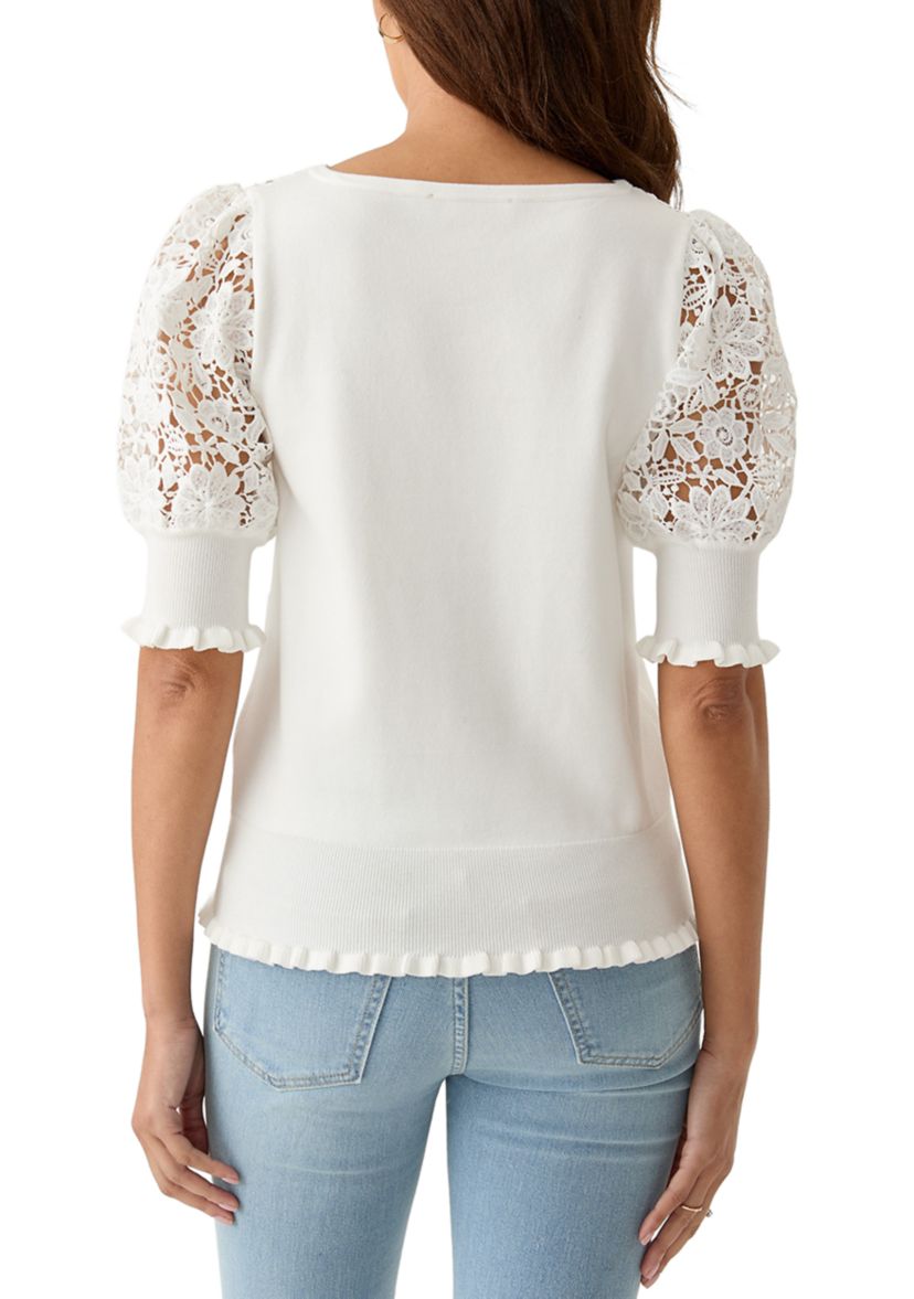 Womens Elbow Sleeve Crochet Sweater