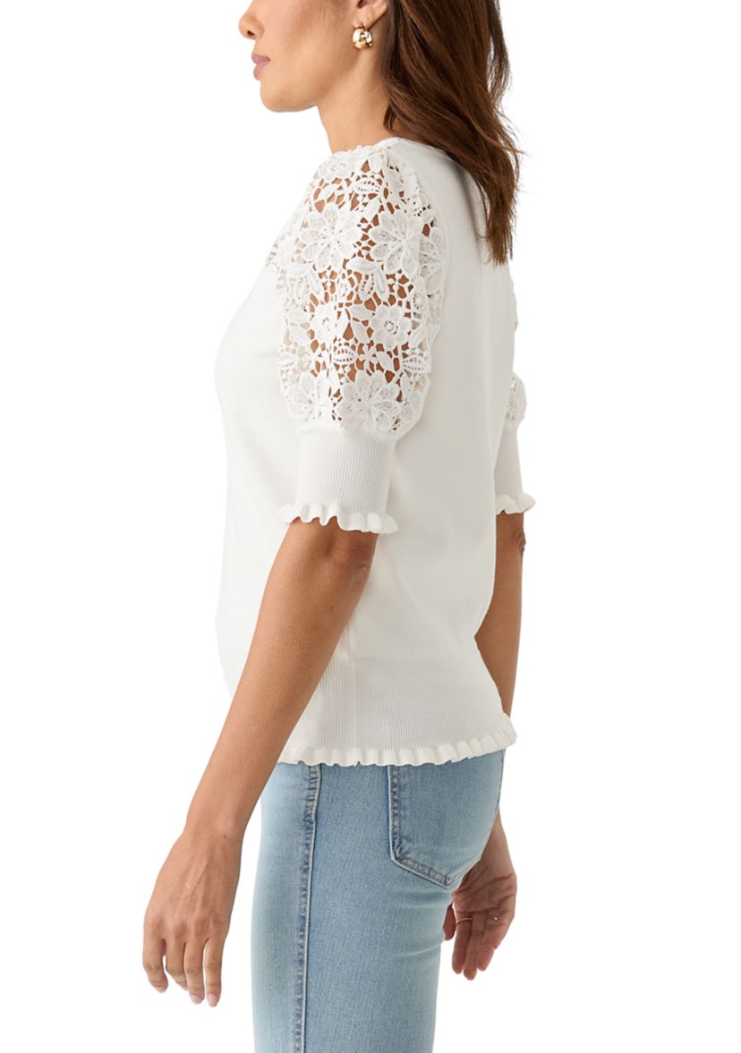 Womens Elbow Sleeve Crochet Sweater