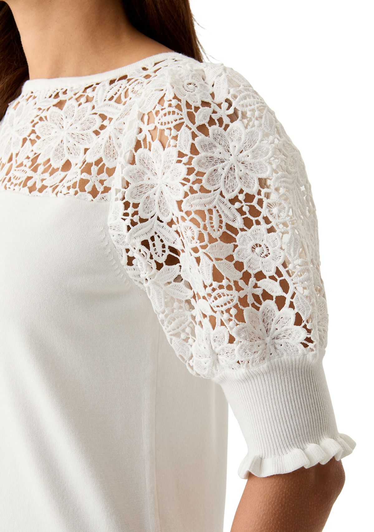 Womens Elbow Sleeve Crochet Sweater