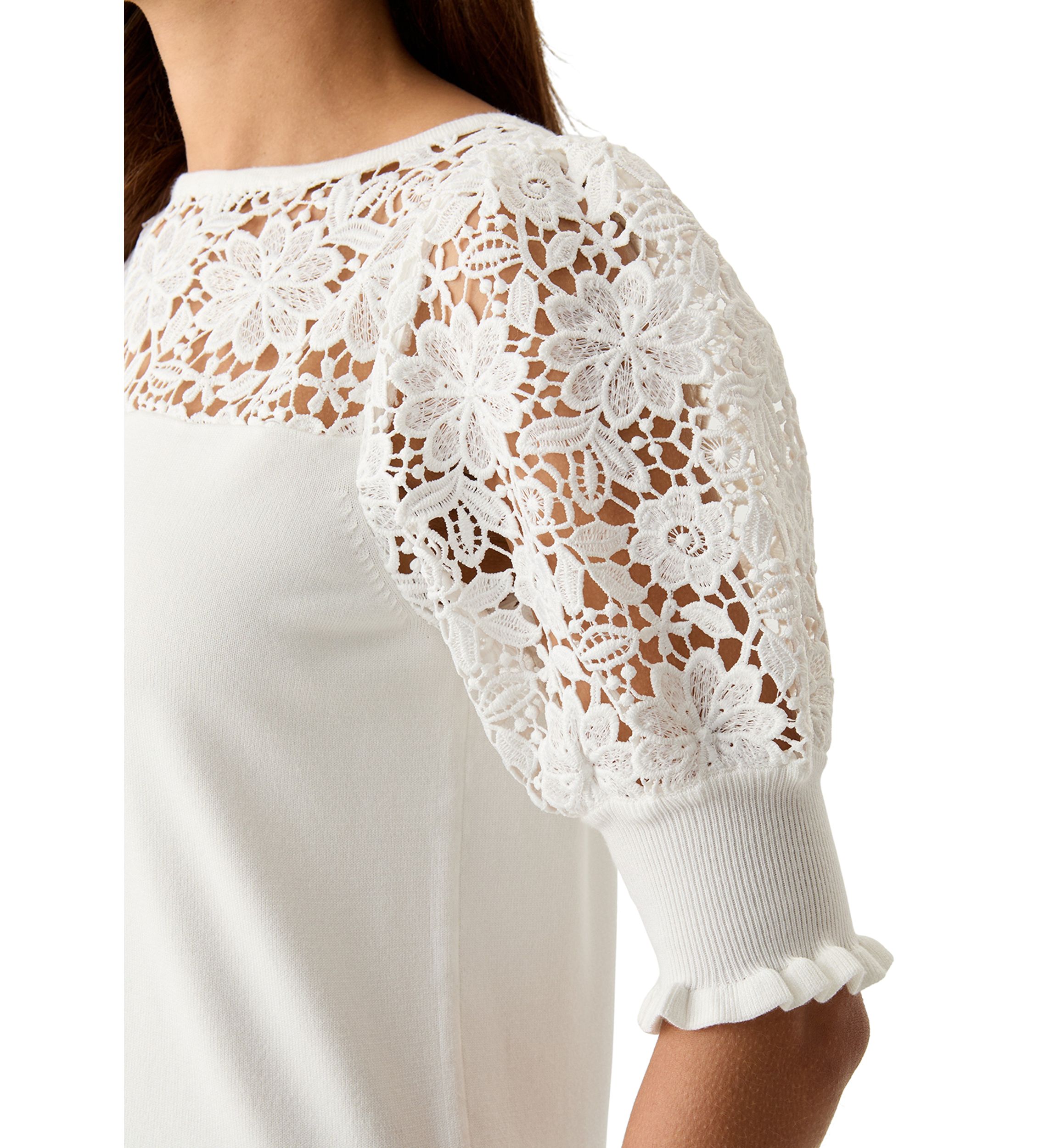 Womens Elbow Sleeve Crochet Sweater