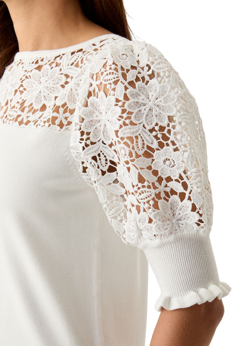Womens Elbow Sleeve Crochet Sweater
