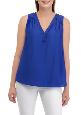 PHILOSOPHY BY REPUBLIC Women's Airflow Top with Lace Up Back, Blue, Small
