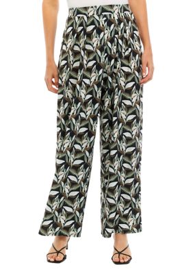 PHILOSOPHY BY REPUBLIC Women's Wide Leg Pull On Printed Pants with Pleated Waistband, Small