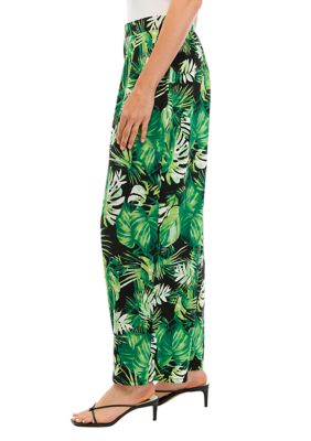 Women's Wide Leg Pull On Printed Pants with Pleated Waistband