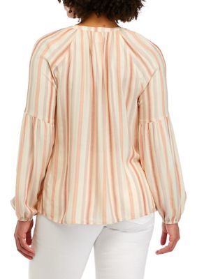 Women's Long Sleeve Woven Neck Jacquard Top