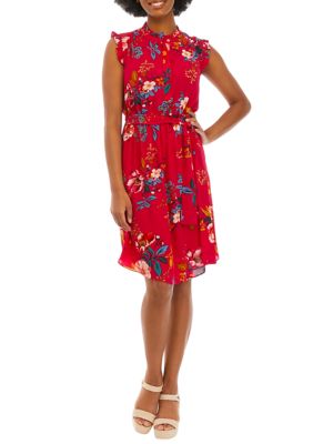 Women's Printed Dress with Flutter Sleeves