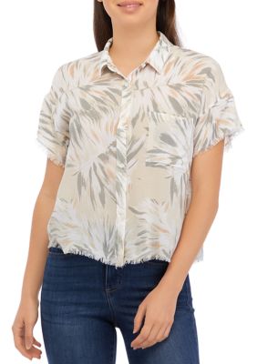 PHILOSOPHY BY REPUBLIC Women's Short Sleeve Button Front Printed Blouse