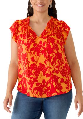 PHILOSOPHY BY REPUBLIC Women's Plus Size Short Flutter Sleeve Top