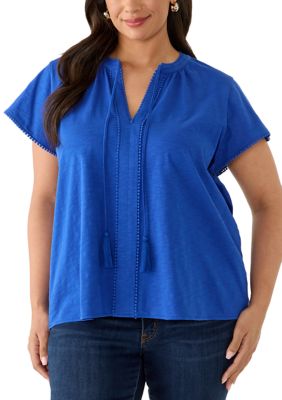 PHILOSOPHY BY REPUBLIC Women's Plus Size Short Sleeve Trim Slub Peasant Top, 1X