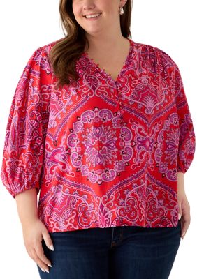 PHILOSOPHY BY REPUBLIC Women's Plus Size Three-Quarter Sleeve Peasant Top