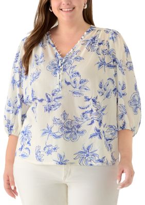 PHILOSOPHY BY REPUBLIC Women's Plus Size Three-Quarter Sleeve Peasant Top