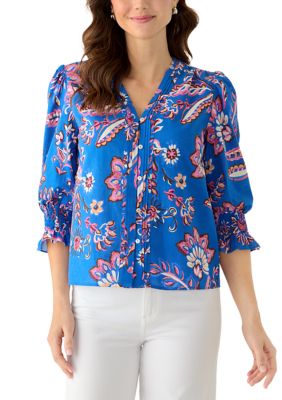 PHILOSOPHY BY REPUBLIC Women's 3/4 Sleeve Paisley V-Neck Blouse