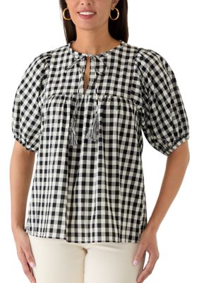 PHILOSOPHY BY REPUBLIC Women's Puff Sleeve Gingham Peasant Blouse