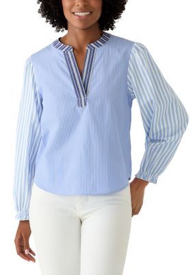 PHILOSOPHY BY REPUBLIC Women's Multi Striped Split Neck Shirt