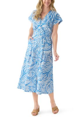PHILOSOPHY BY REPUBLIC Women's Dolman Sleeve Belted Swirl Print Midi Dress