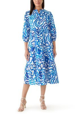 PHILOSOPHY BY REPUBLIC Women's 3/4 Sleeve Swirl Print Shift Midi Dress