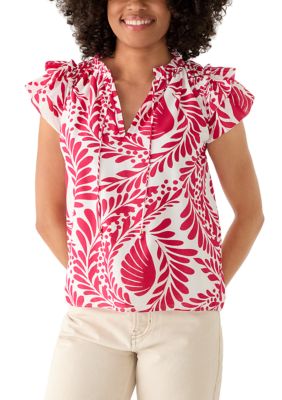 PHILOSOPHY BY REPUBLIC Women's Flutter Sleeve Split Neck Blouse