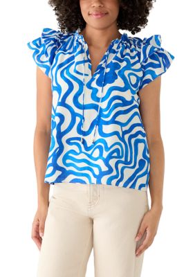 PHILOSOPHY BY REPUBLIC Women's Short Flutter Sleeve Split Neck Blouse