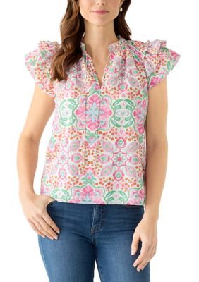 PHILOSOPHY BY REPUBLIC Women's Flutter Sleeve Medallion Blouse